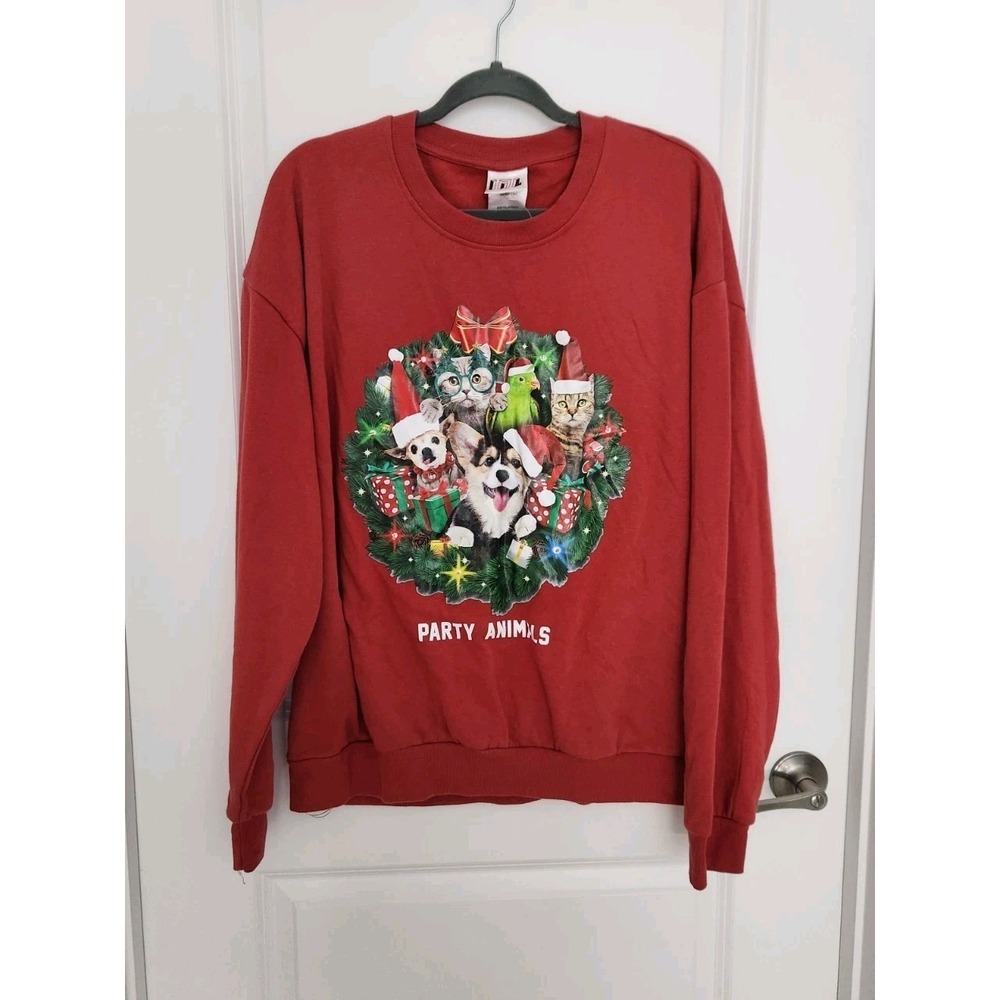 Women's IML "Party Animals" Christmas Sweatshirt Size XL Red Ugly Sweater